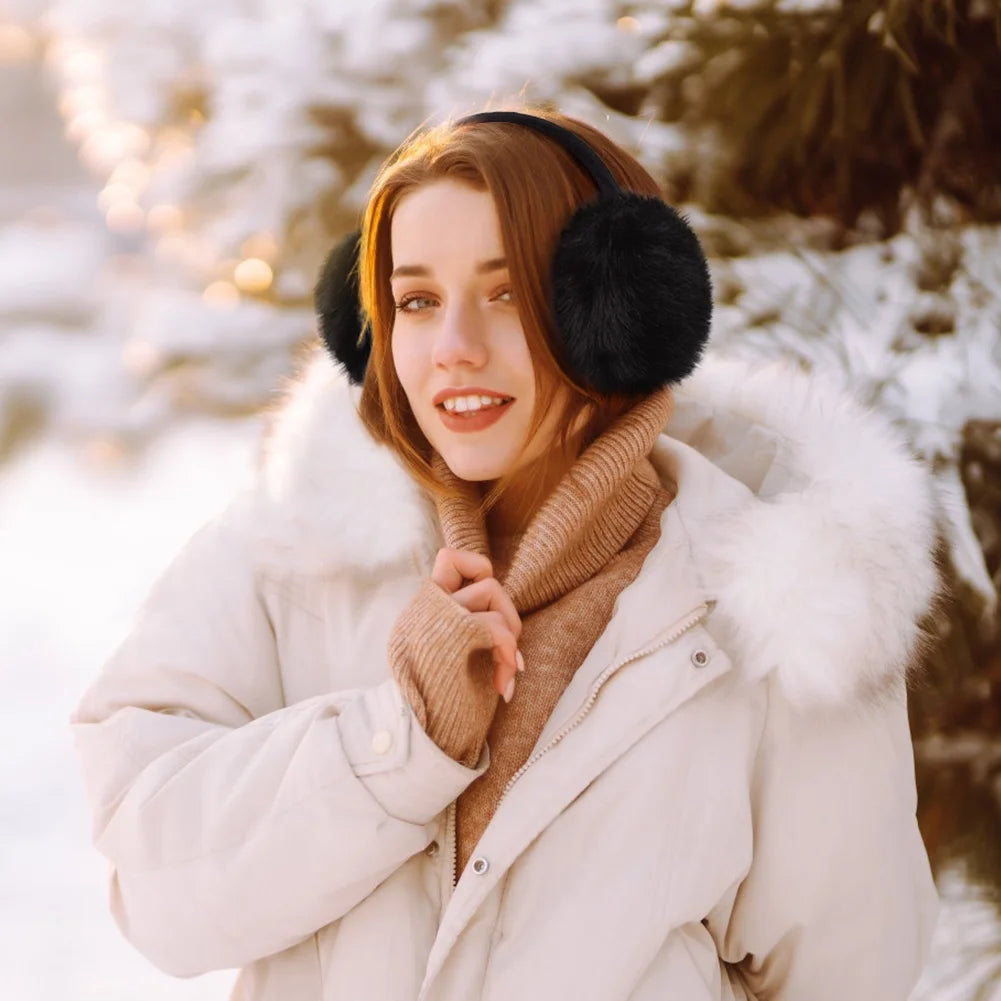 2 Pcs Winter Earmuffs for Women Fluffy Cute Ear Muffs for Winter Black and Brown