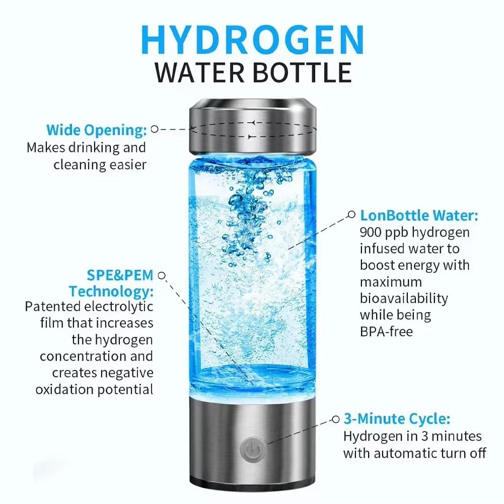 Hydrogen Water Bottle Generator Hydrogen Rich Health Cup Alkaline Ionizer USB Rechargeable Portable Hydrogen Water Ionizer