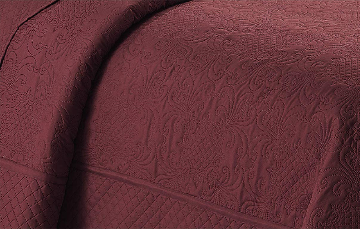 3 Piece over Size Embossed Solid Color Coverlet Bedspread New # Veronica (Burgundy, King/California King)