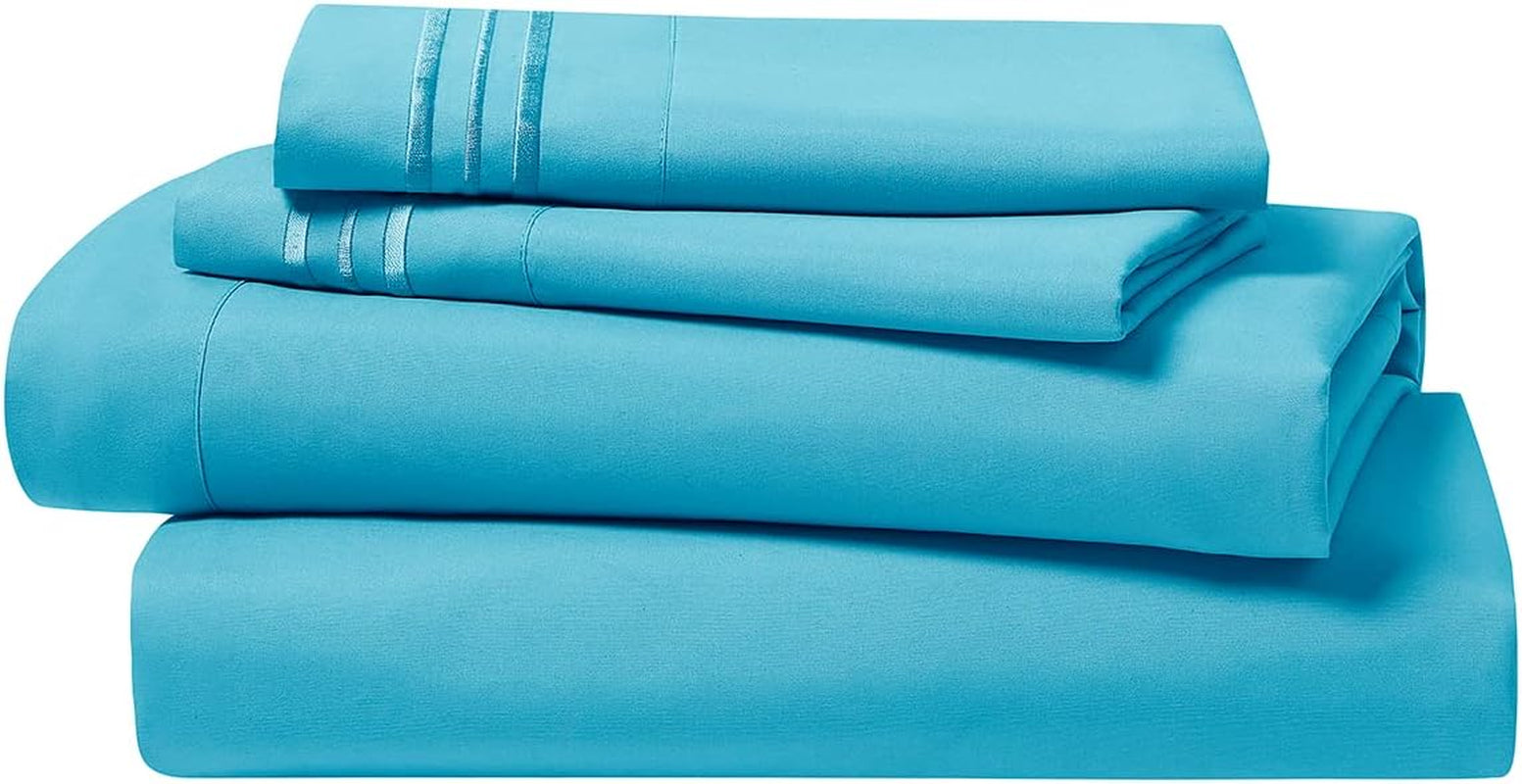 Bed Sheets, Premier 1800 Series 4 Piece Bed Sheet Set, Deep Pocket, Wrinkle, Fade, Stain Resistant, Luxury Soft Bedding Sheets & Pillowcases, California King, Beach Blue