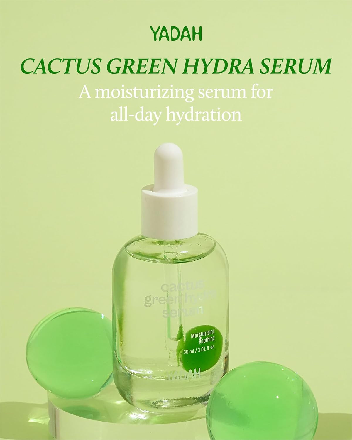 Cactus Soothing Gel 8.45Fl Oz & Cactus Green Hydra Serum 1.01Fl Oz - Vegan Sunburn Relief, Cool & Soothe Irritated Skin, Face Redness. Korean Skin Care Hydration Oil-Moisture Balance Niacinamide