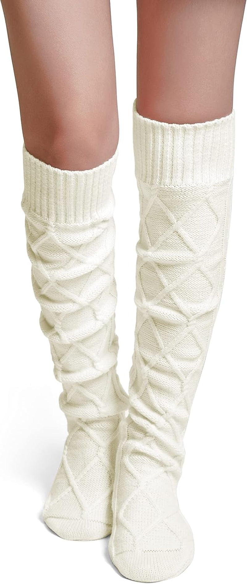 Thigh High Socks for Women Cable Knit over the Knee Boot Socks, Long Warm Leg Warmers Winter