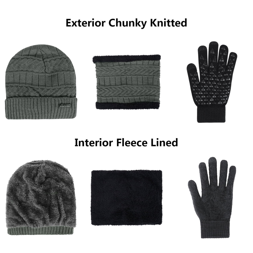 5 Pcs Winter Beanie Hat Scarf Touchscreen Gloves Set with Wool Socks for Men Women Gray