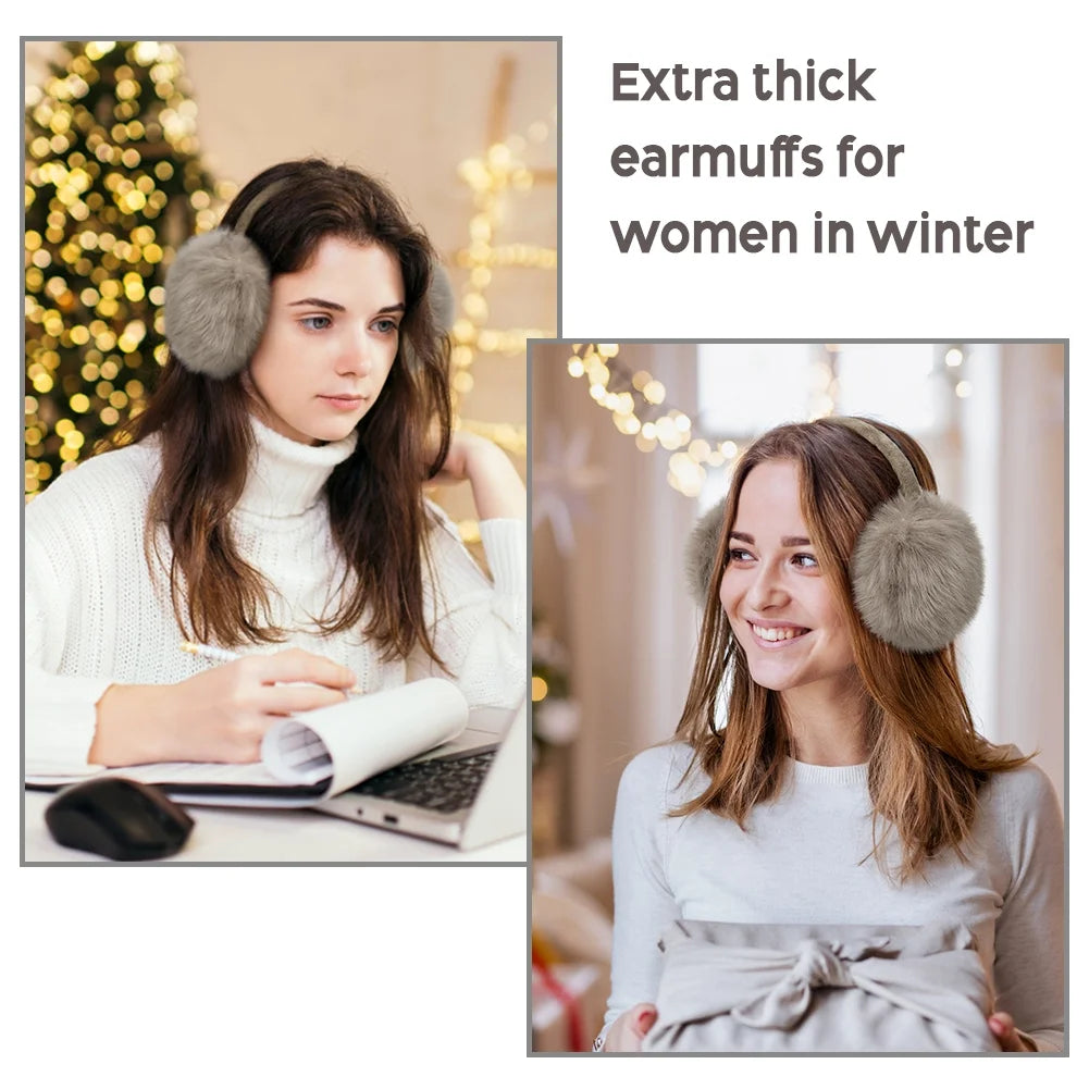 2 Pcs Winter Earmuffs for Women Fluffy Cute Ear Muffs for Winter Black and Brown
