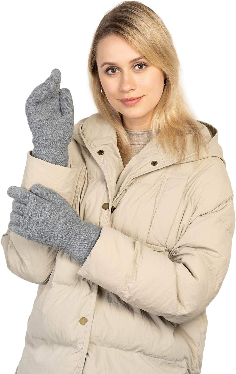 Women'S Winter Warm Touch Screen Gloves Womens Thermal Cable Knit Wool Fleece Lined Gloves for Cold Weather
