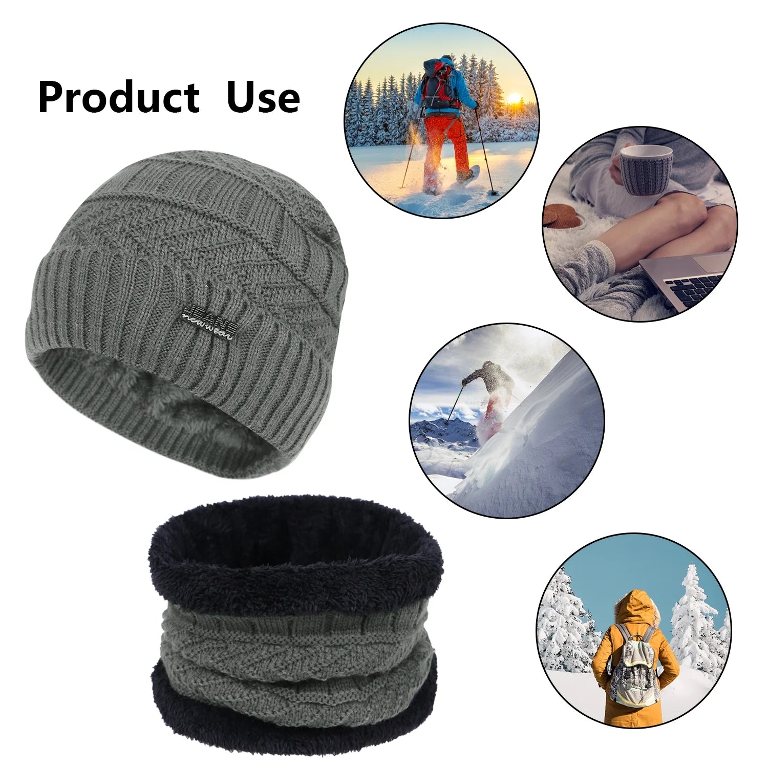 5 Pcs Winter Beanie Hat Scarf Touchscreen Gloves Set with Wool Socks for Men Women Gray