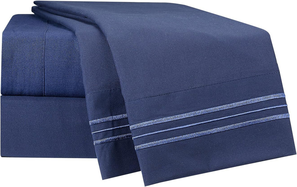 Bed Sheets, Premier 1800 Series 4 Piece Bed Sheet Set, Deep Pocket, Wrinkle, Fade, Stain Resistant, Luxury Soft Bedding Sheets & Pillowcases, California King, Navy Blue