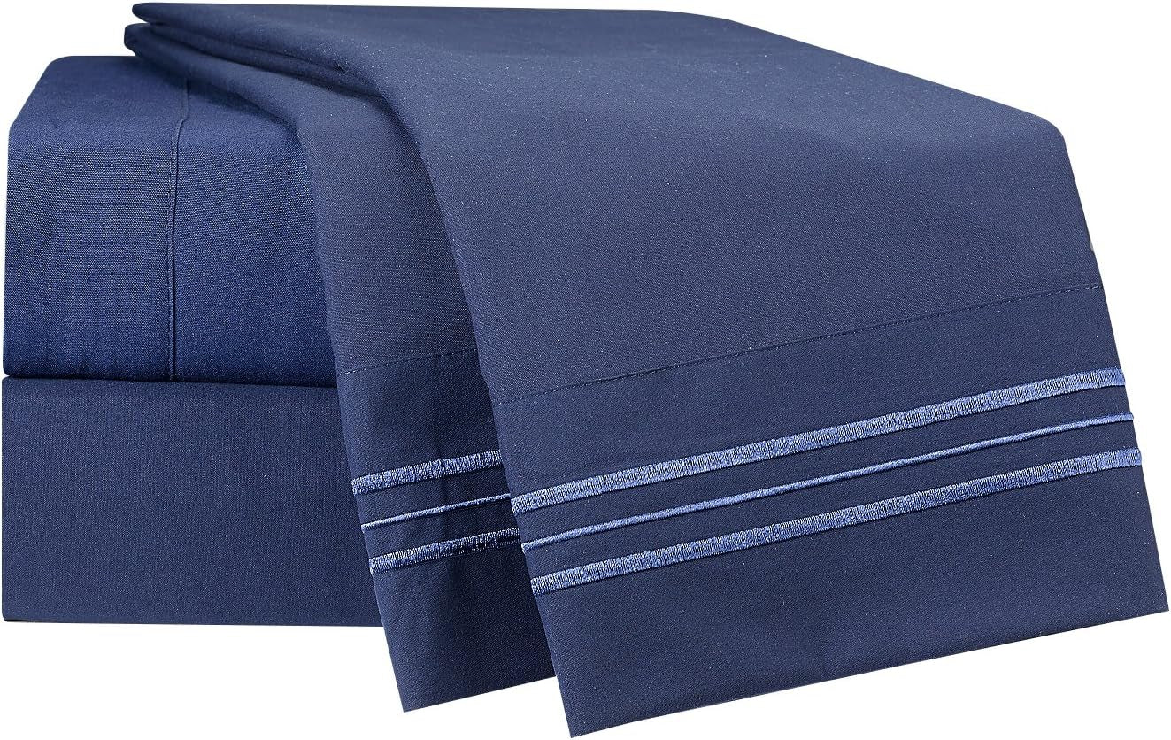 Bed Sheets, Premier 1800 Series 4 Piece Bed Sheet Set, Deep Pocket, Wrinkle, Fade, Stain Resistant, Luxury Soft Bedding Sheets & Pillowcases, California King, Navy Blue
