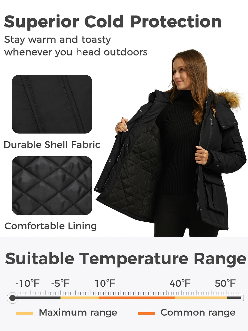 Women'S Winter Coat Quilted Winter Jacket Waterproof Winter Parka Coat Black XL