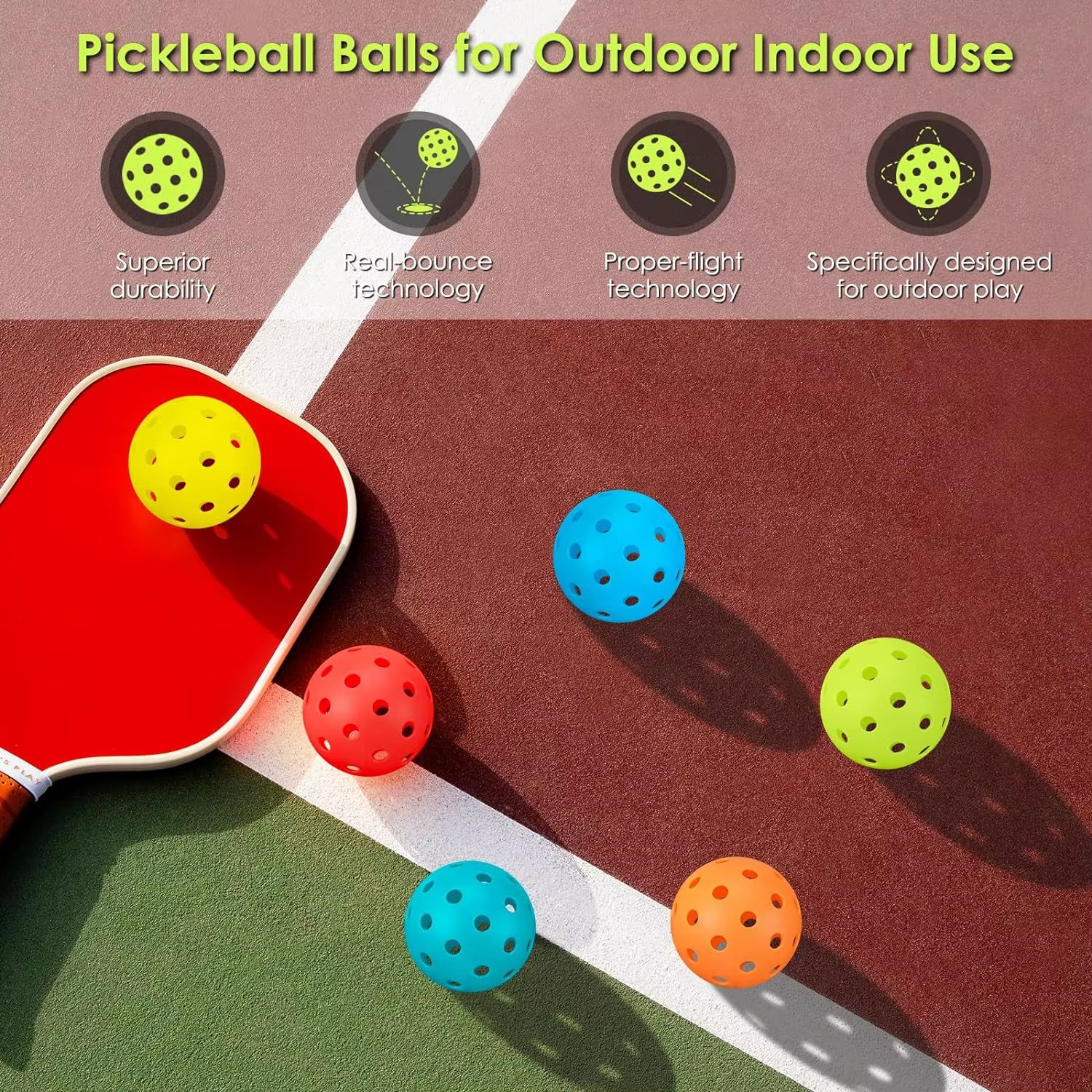 4PCS 40 Holes Pickleballs Balls High Elasticity & Durable Pickle Balls for Sport Outdoor Play for All Style Pickleball Paddles