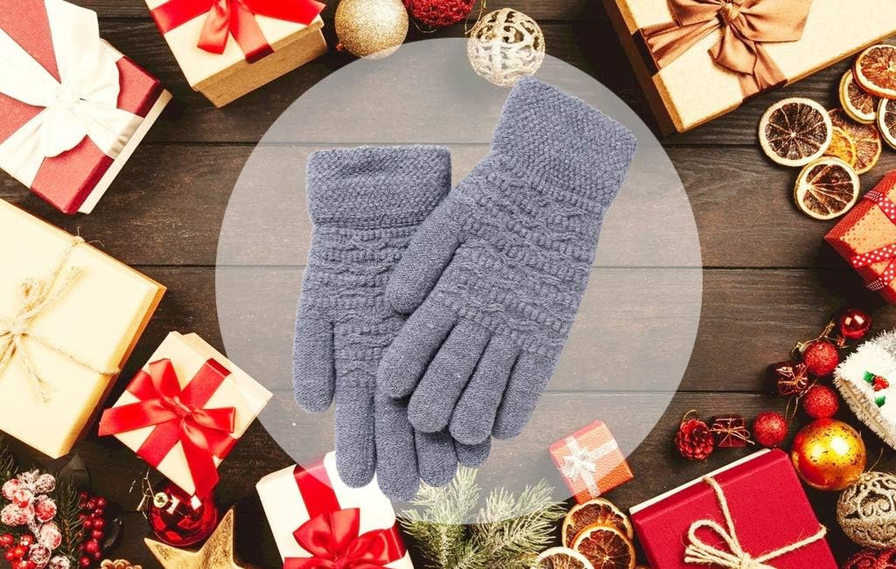 Women'S Winter Warm Touch Screen Gloves Womens Thermal Cable Knit Wool Fleece Lined Gloves for Cold Weather