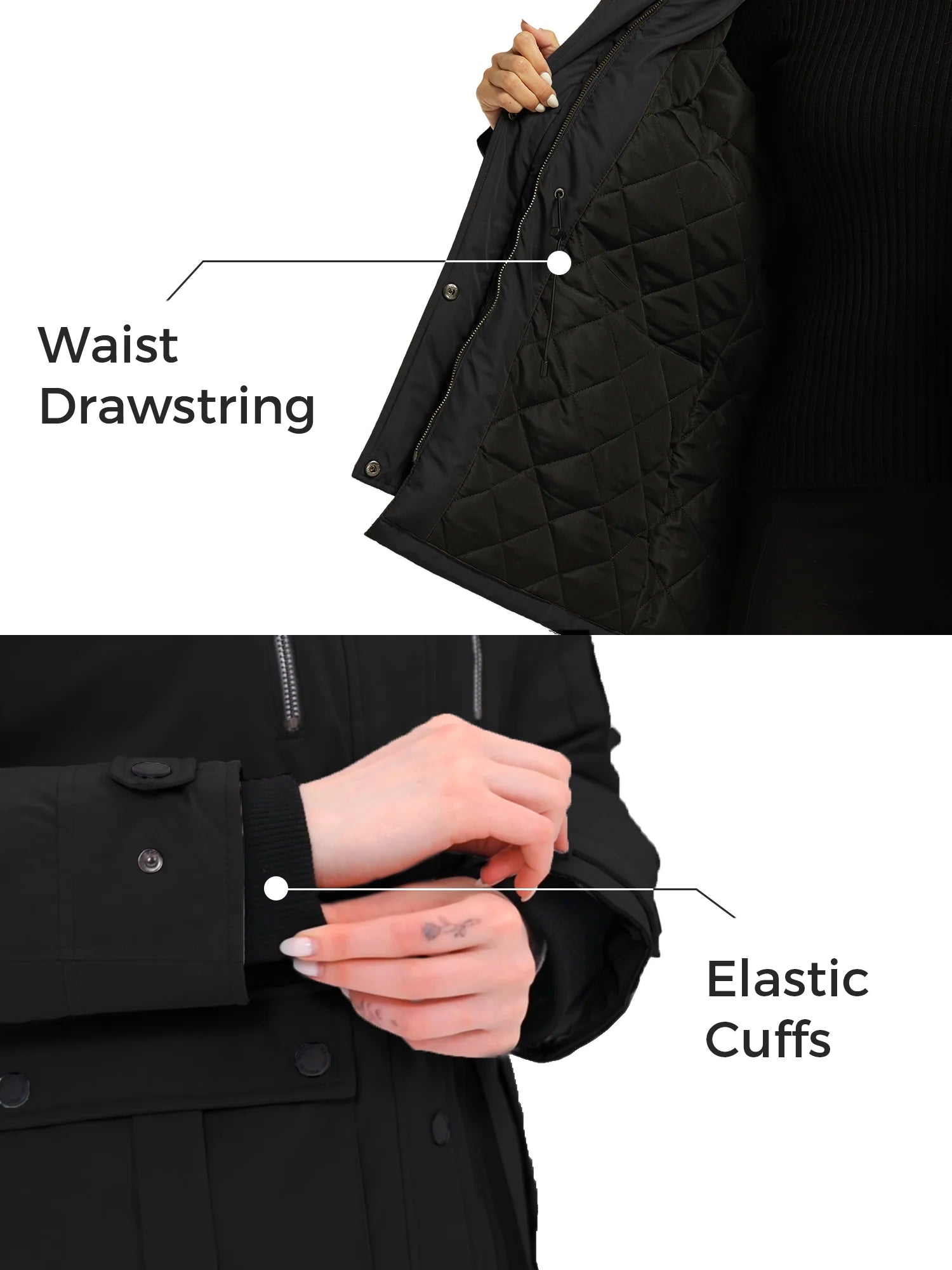 Women'S Winter Coat Quilted Winter Jacket Waterproof Winter Parka Coat Black XL