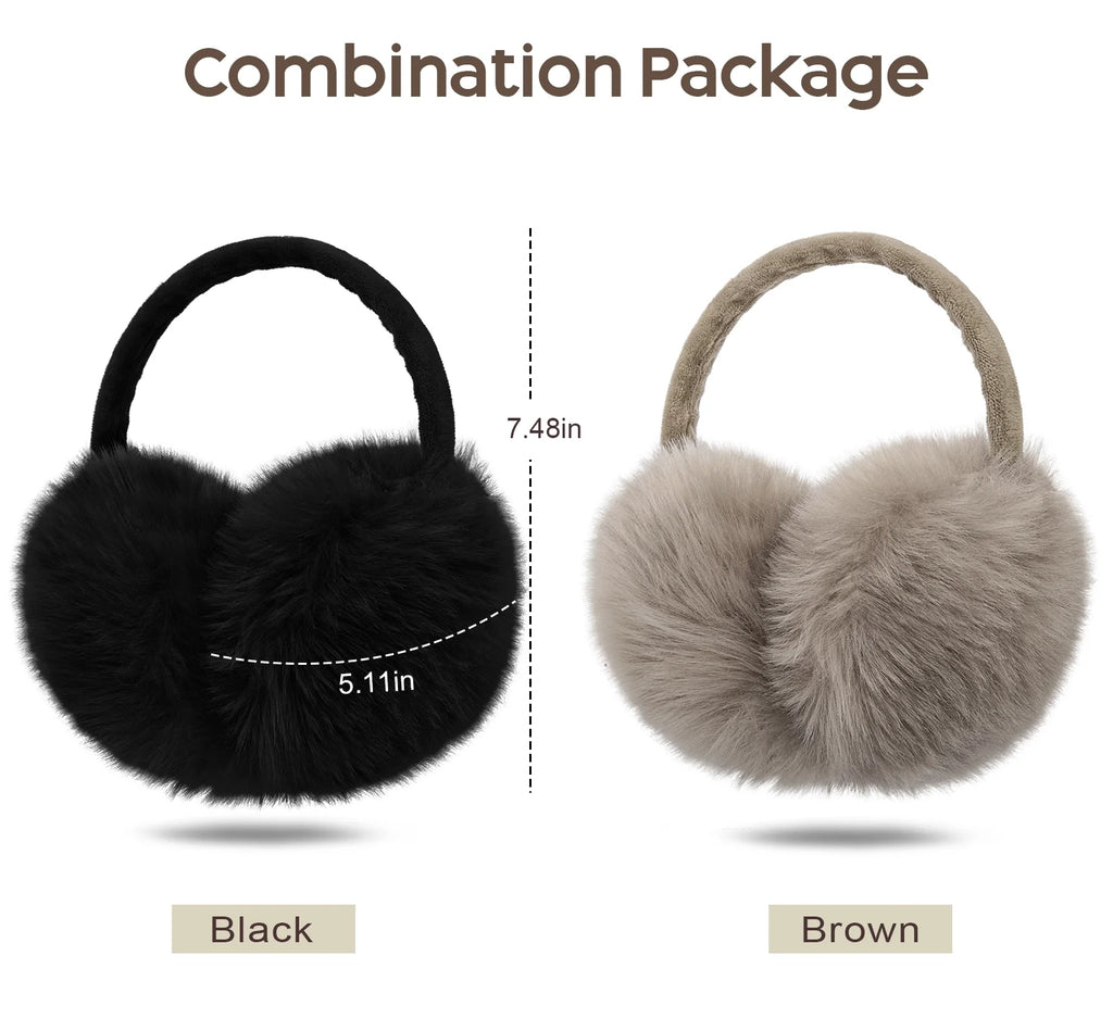 2 Pcs Winter Earmuffs for Women Fluffy Cute Ear Muffs for Winter Black and Brown