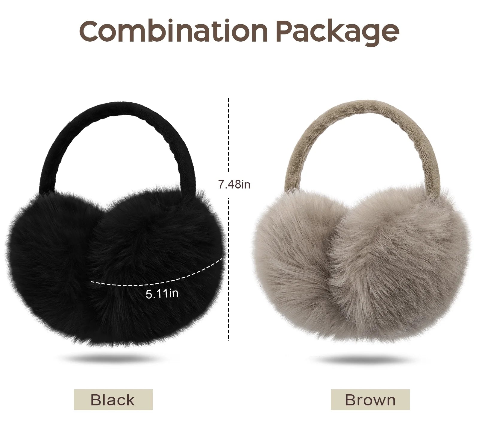 2 Pcs Winter Earmuffs for Women Fluffy Cute Ear Muffs for Winter Black and Brown