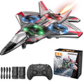 Foam Remote Control Airplane, Jet Fighter RC Plane Stunt Drone Toy with LED Lights & 360° Spin, Easy to Fly RC Glider for Kids Adults, Red