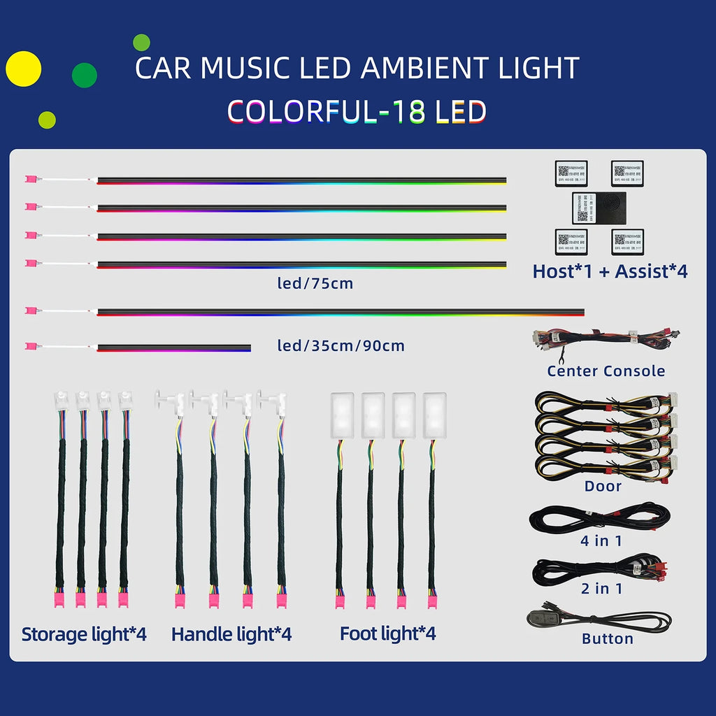 Multicolor 18 in 1 LED Ambient Interior Lights