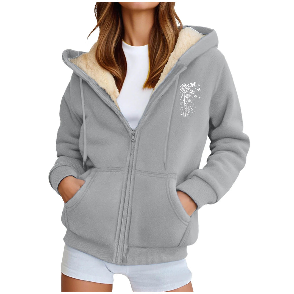 Fleece Jacket Women Winter Warm Full Zip up Coats Sherpa Lined Thick Warm Jackets Casual Long Sleeve Outerwear Hoodies with Pockets