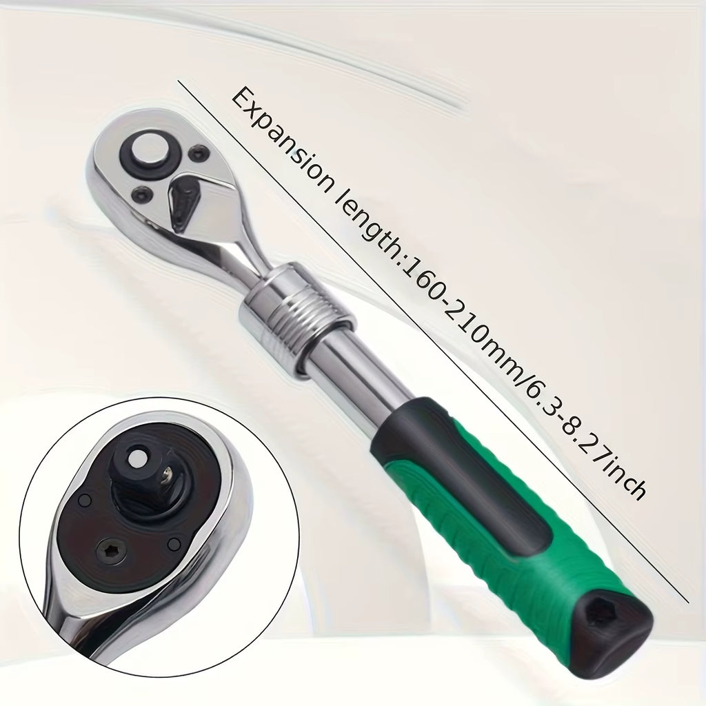 1/4，3/8，1/2 Inch Drive Socket Ratchet Set Extendable Handle Wrench 72-Tooth Quick-Release Reversible