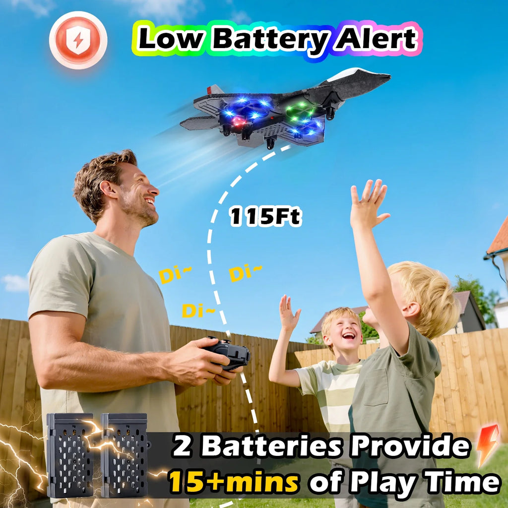 Foam Remote Control Airplane, Jet Fighter RC Plane Stunt Drone Toy with LED Lights & 360° Spin, Easy to Fly RC Glider for Kids Adults, Red