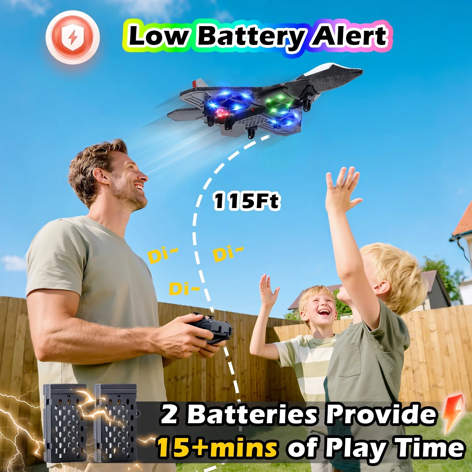 Foam Remote Control Airplane, Jet Fighter RC Plane Stunt Drone Toy with LED Lights & 360° Spin, Easy to Fly RC Glider for Kids Adults, Red