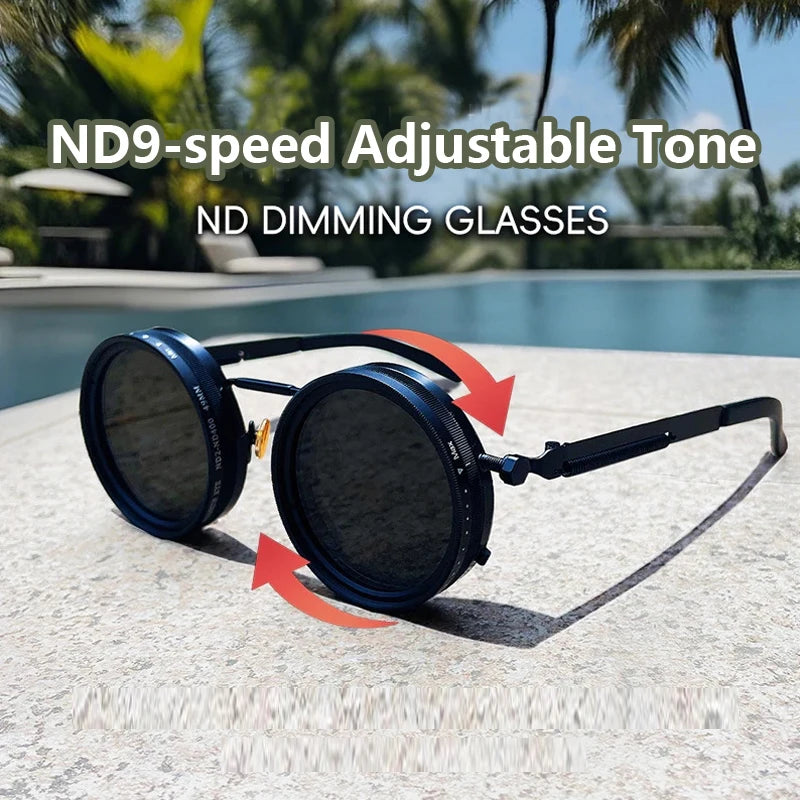 Cycling Polarized round Sunglasses ND9 Adjustable Dimming Sun Glasses Men Women Retro Punk Men'S Fishing Eyeglasses Shades UV400