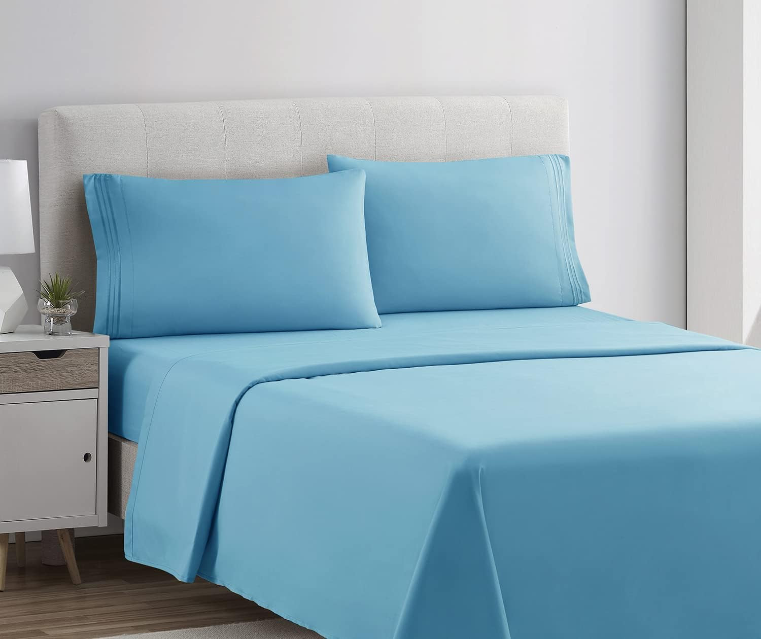 Bed Sheets, Premier 1800 Series 4 Piece Bed Sheet Set, Deep Pocket, Wrinkle, Fade, Stain Resistant, Luxury Soft Bedding Sheets & Pillowcases, California King, Beach Blue