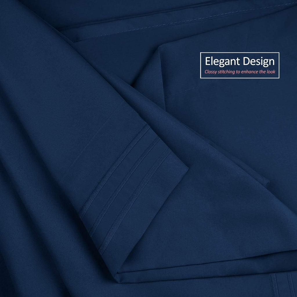 Bed Sheets, Premier 1800 Series 4 Piece Bed Sheet Set, Deep Pocket, Wrinkle, Fade, Stain Resistant, Luxury Soft Bedding Sheets & Pillowcases, California King, Navy Blue