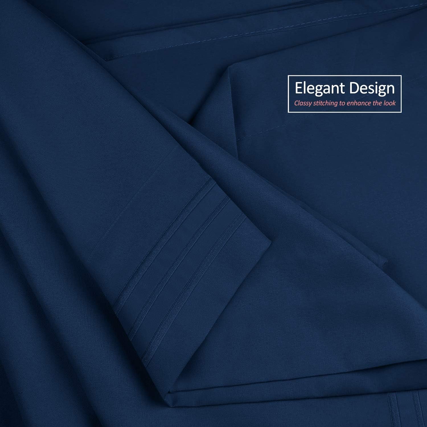 Bed Sheets, Premier 1800 Series 4 Piece Bed Sheet Set, Deep Pocket, Wrinkle, Fade, Stain Resistant, Luxury Soft Bedding Sheets & Pillowcases, California King, Navy Blue