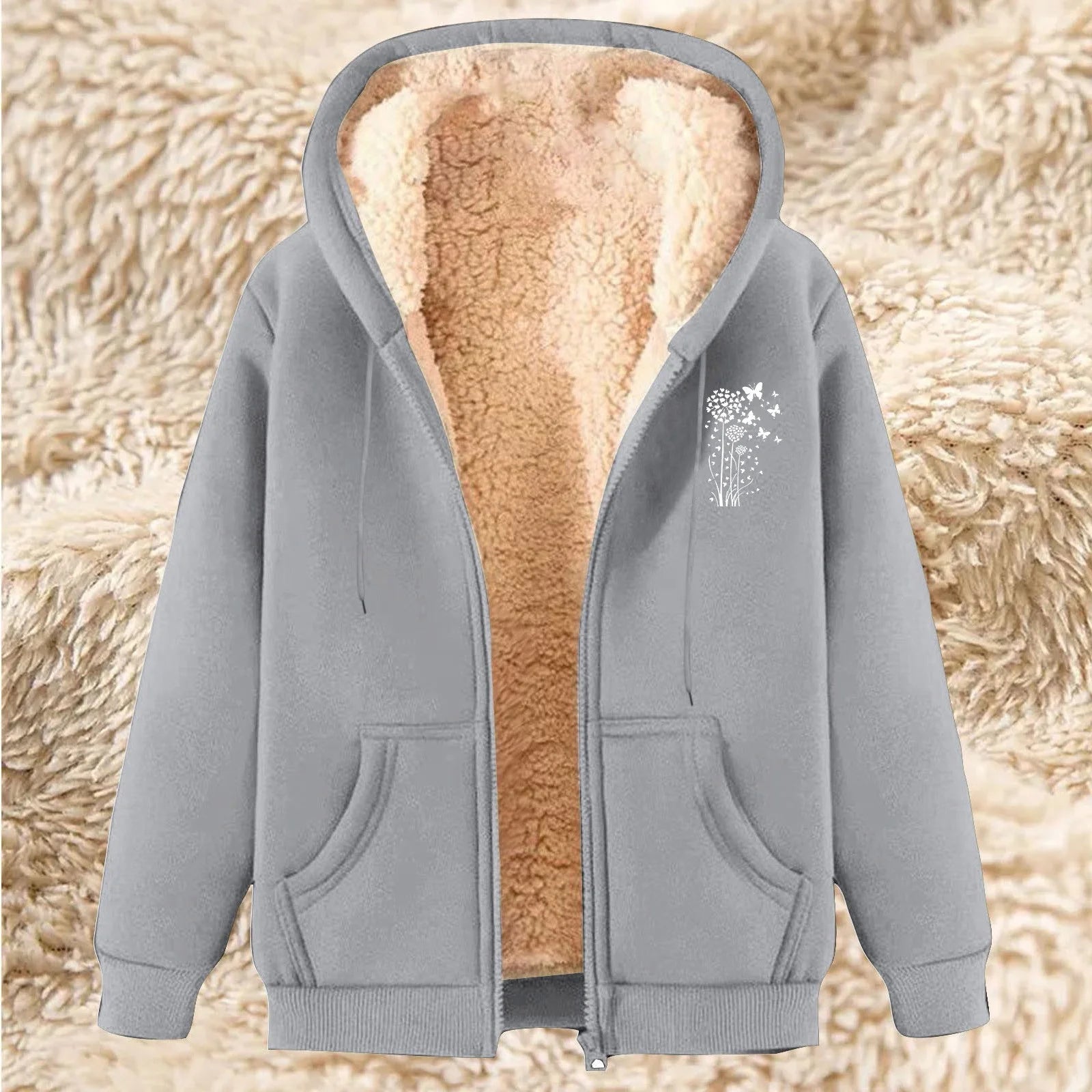 Fleece Jacket Women Winter Warm Full Zip up Coats Sherpa Lined Thick Warm Jackets Casual Long Sleeve Outerwear Hoodies with Pockets