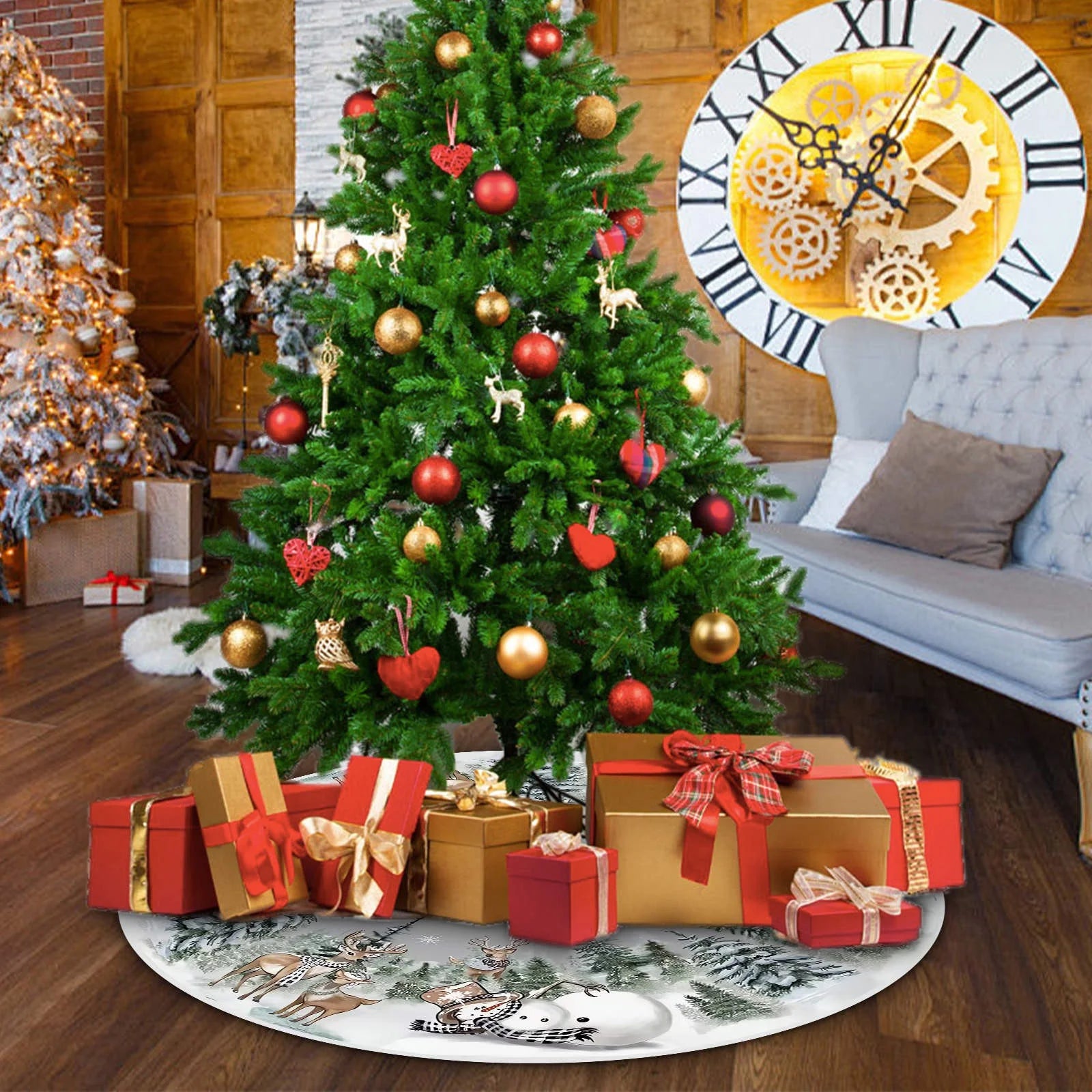 Christmas Tree Skirt 23.6 Inch, Snowflake round Red Tree Skirt, Christmas Tree Skirts for Christmas Party and New Year Party, Xmas Tree Skirt Cover for 4-6Ft Christmas Tree Decoration