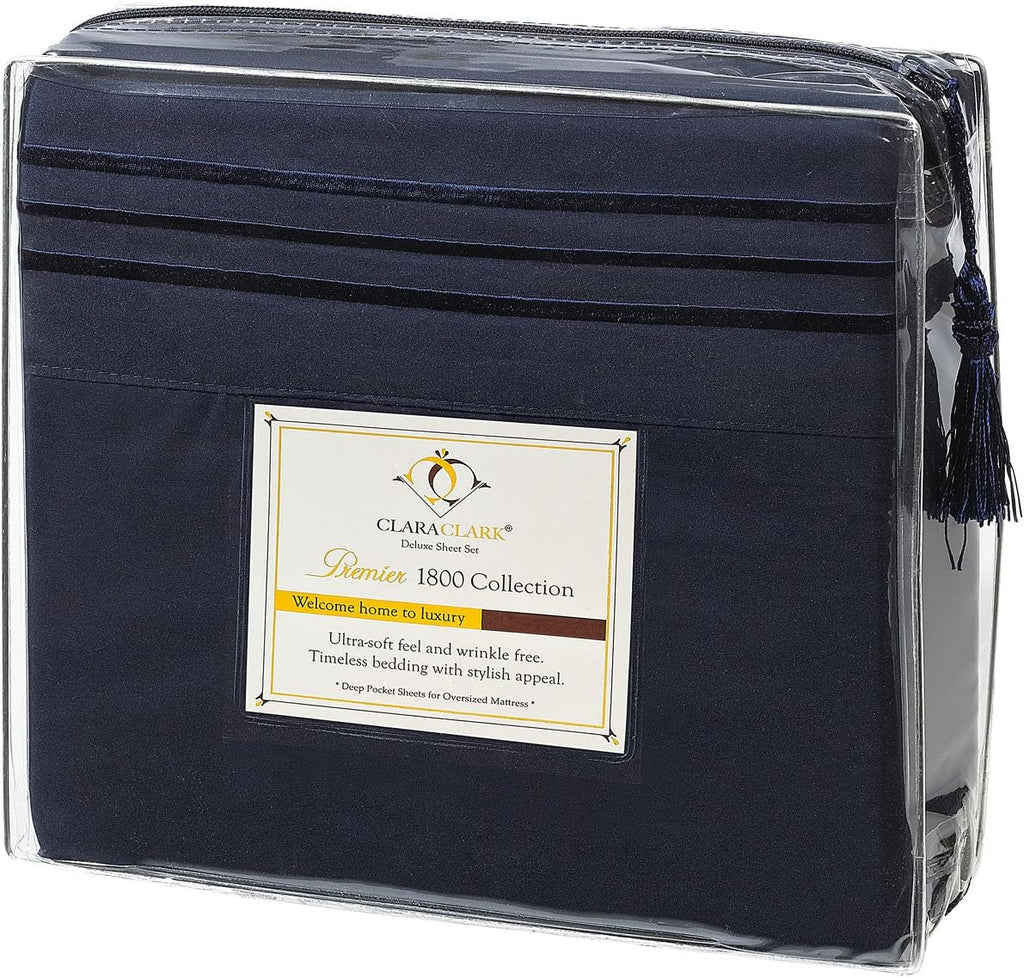 Bed Sheets, Premier 1800 Series 4 Piece Bed Sheet Set, Deep Pocket, Wrinkle, Fade, Stain Resistant, Luxury Soft Bedding Sheets & Pillowcases, California King, Navy Blue