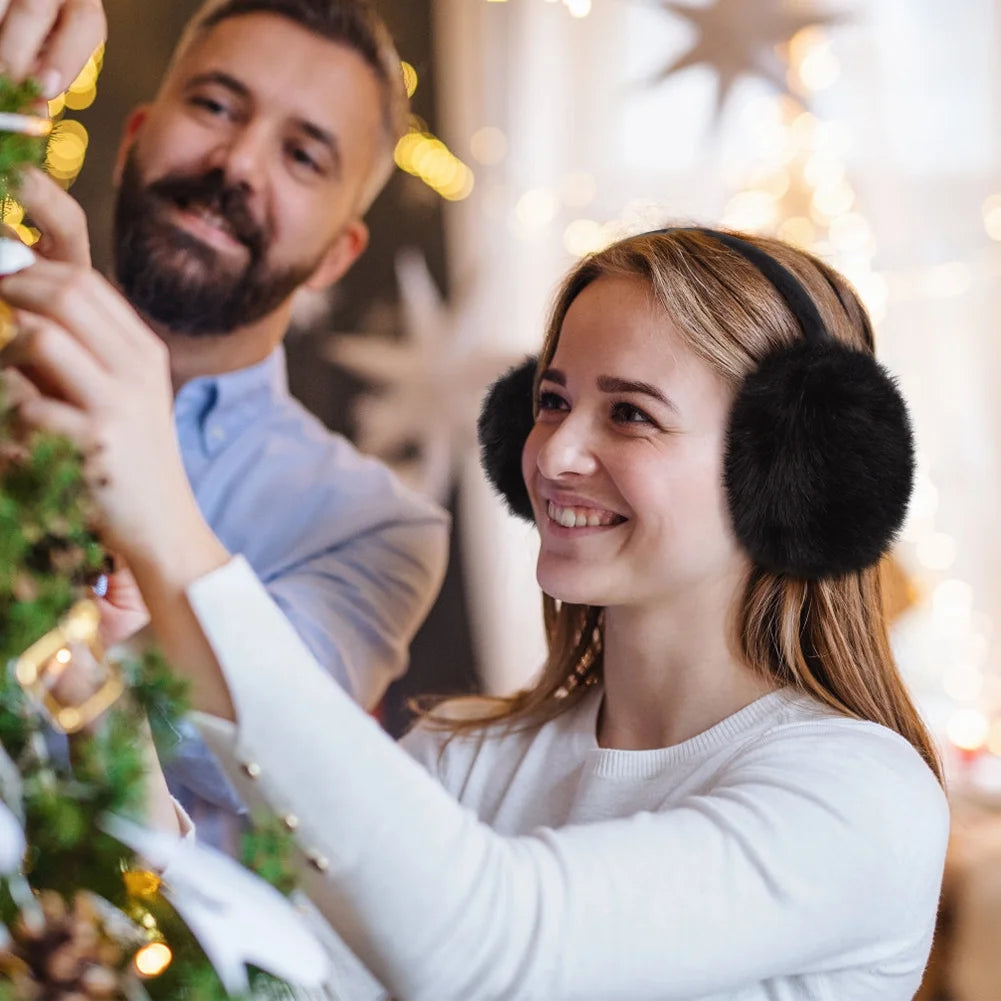 2 Pcs Winter Earmuffs for Women Fluffy Cute Ear Muffs for Winter Black and Brown