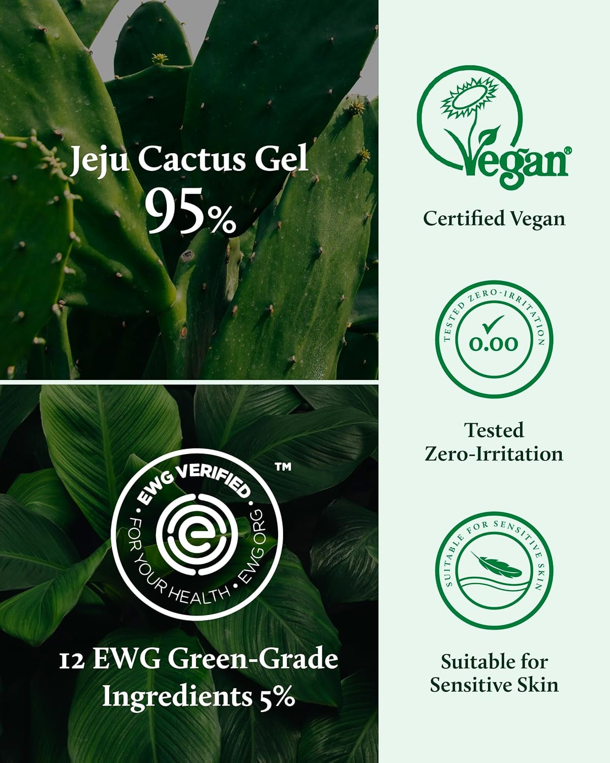 Cactus Soothing Gel 8.45Fl Oz & Cactus Green Hydra Serum 1.01Fl Oz - Vegan Sunburn Relief, Cool & Soothe Irritated Skin, Face Redness. Korean Skin Care Hydration Oil-Moisture Balance Niacinamide