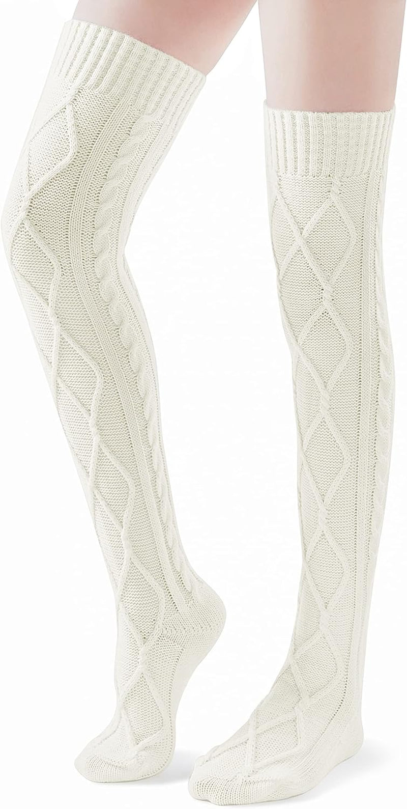 Thigh High Socks for Women Cable Knit over the Knee Boot Socks, Long Warm Leg Warmers Winter