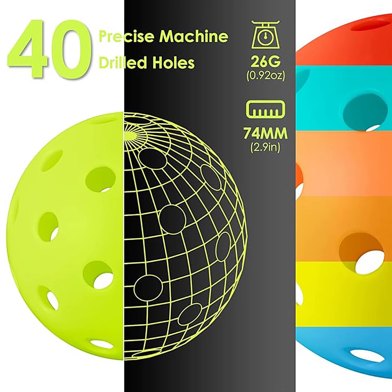 4PCS 40 Holes Pickleballs Balls High Elasticity & Durable Pickle Balls for Sport Outdoor Play for All Style Pickleball Paddles